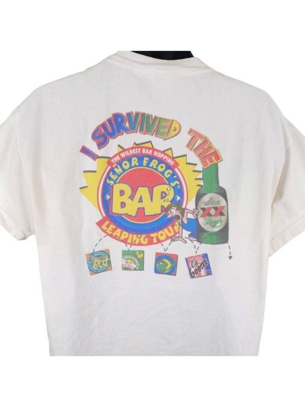 Vintage Senor Frogs T Shirt Mens Size Large White 90s Y2K Bar Leaping Tour